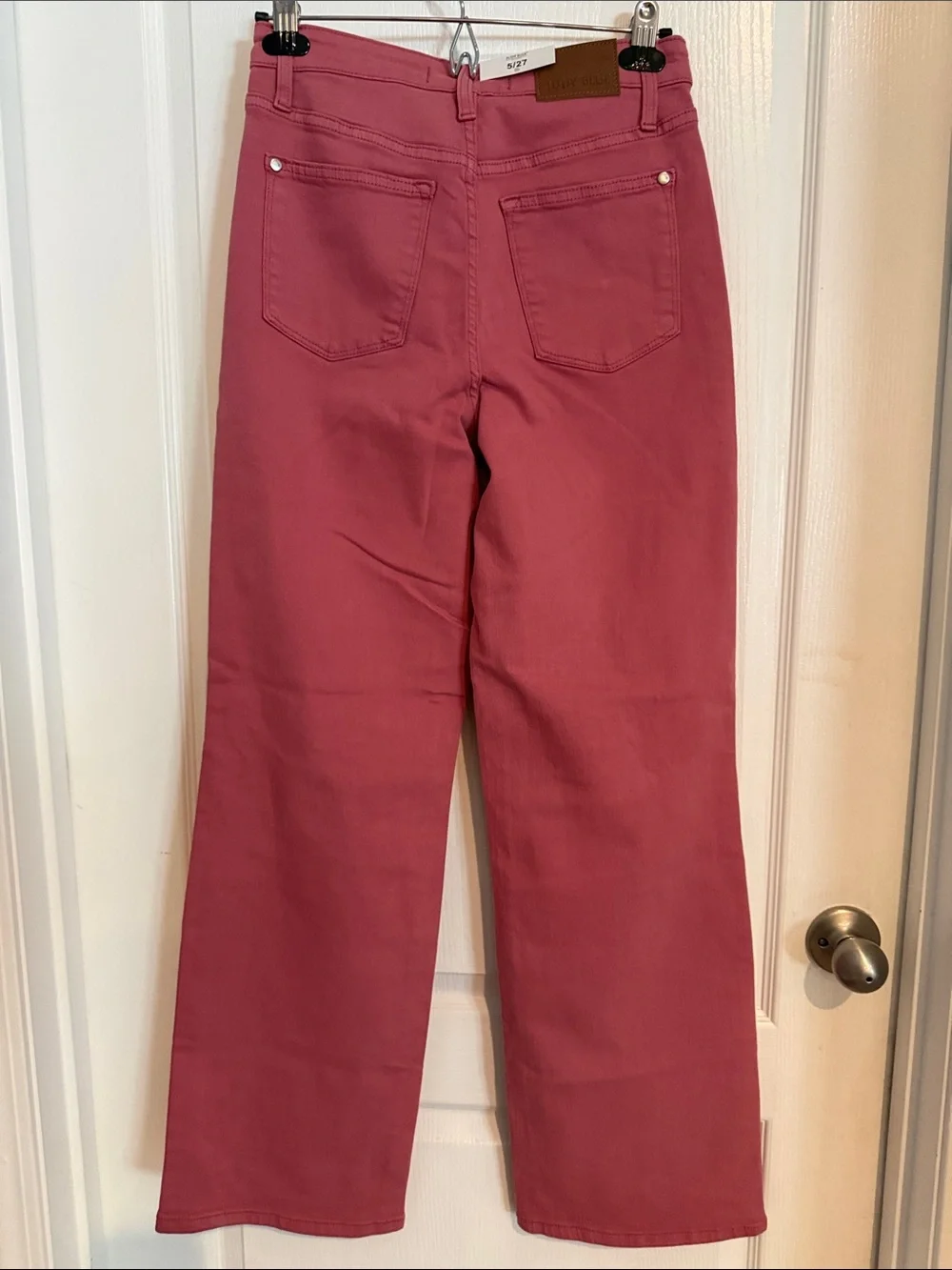 Judy Blue Dusty Pink Flare Jeans with Crochet Knee Patches